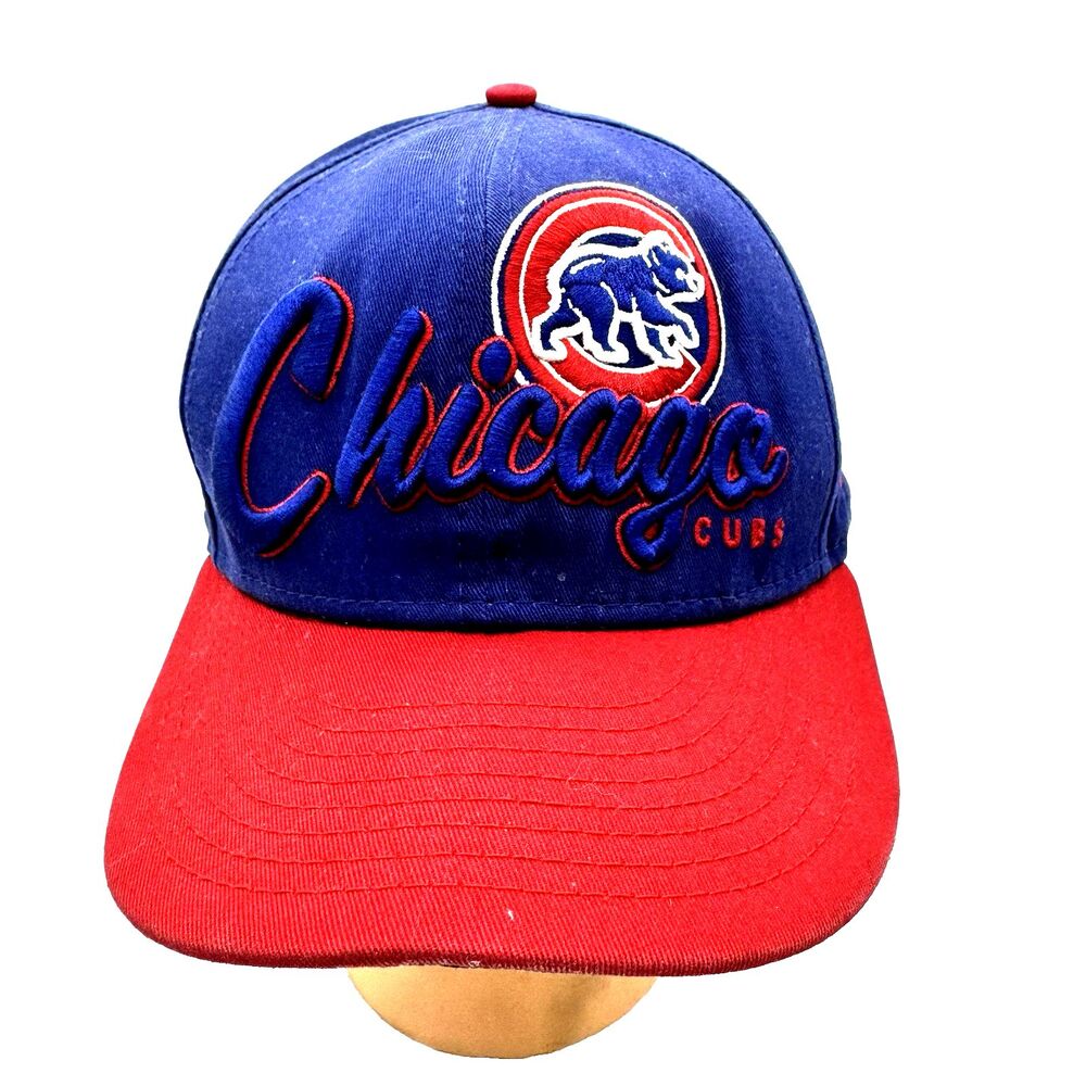 New Era 9Fifty Snapback Hat Chicago Cubs Blue Red Medium Large w/Faint Signature